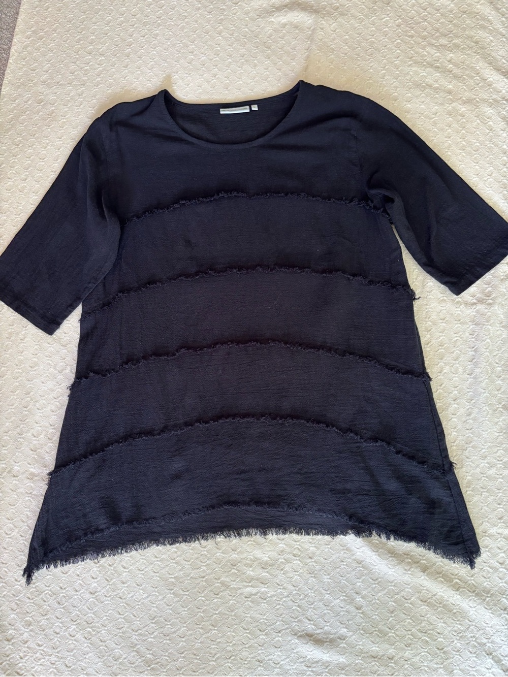 Lulu-B Black Short-Sleeve Fringe Stripe Tee